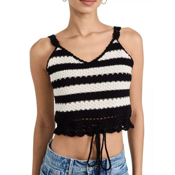 BB DAKOTA Women's Canary Island Top, Black/White Stripped Size Large NWT - Picture 1 of 9